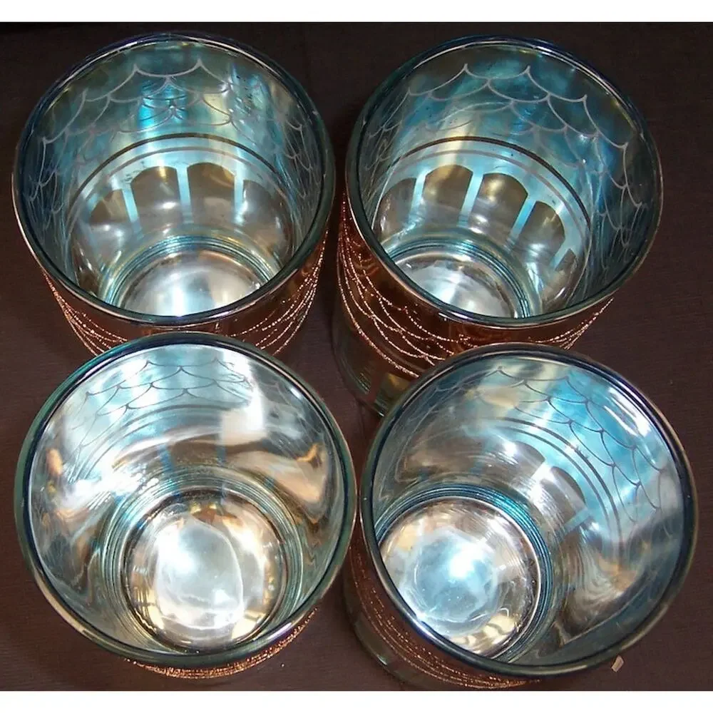 Vintage MCM 8pc Curated 6 oz Bar Glass Set Made in Korea with Wire Caddy